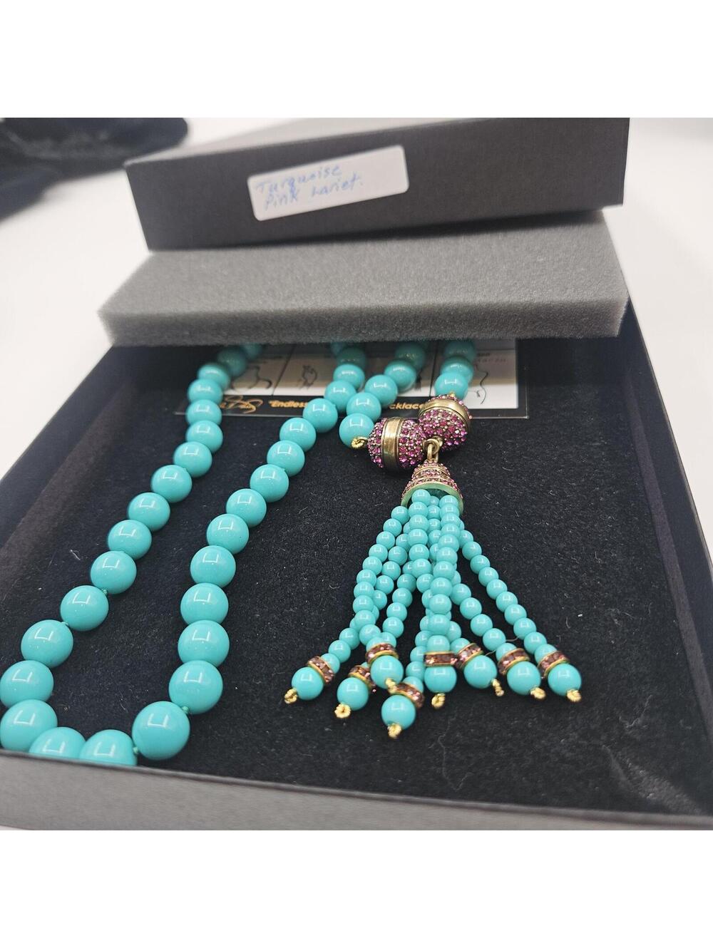 Heidi Daus Endless Possibility Turquoise Pink Crystal Convertible Tassel Necklac - Picture 8 of 9